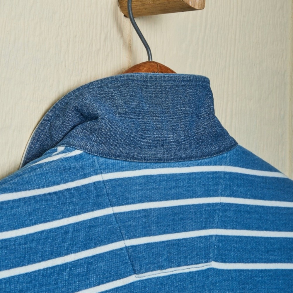 Quaker Marine Supply Polo Shirt Mens Small Blue Stripe Heavyweight Long Sleeve - Picture 4 of 10